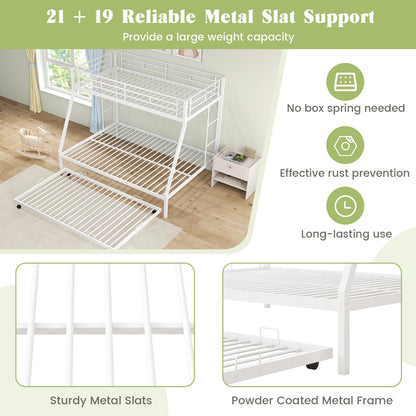 Goflame Twin Over Full Bunk Bed with Trundle, Heavy-Duty Metal Triple Bunk Beds