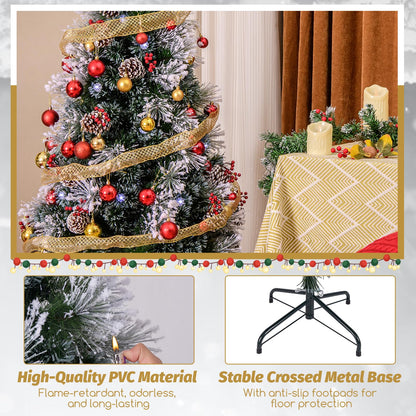 Goflame Pre-lit Fiber Optic Christmas Tree, Artificial Snowy Xmas Tree with 49 Cool White LED Lights