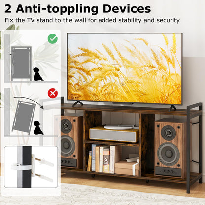 Goflame TV Stand for TVs up to 55", 3-Tier Entertainment Center with Open Storage Shelves, Side Guardrails & Metal Frame