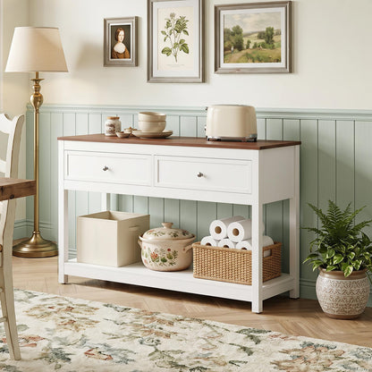 Goflame 47" Farmhouse Console Table with 2 Drawers Storage