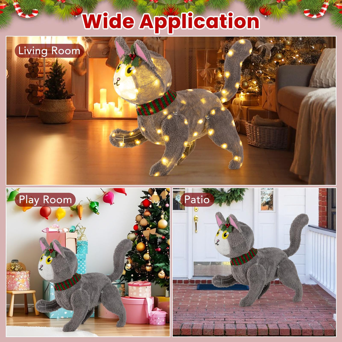 Goflame Lighted Christmas Cat, Indoor Outdoor Kitty Decoration w/ 88 LED Lights