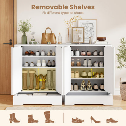 Goflame Shoe Cabinet with Drawer 6-Tier Shoe Organizer Cabinet with Mirrored Doors