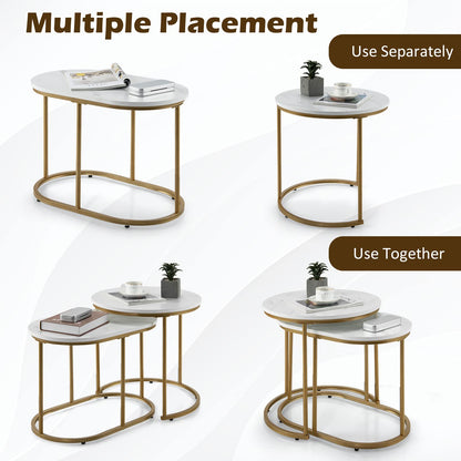Goflame Modern Nesting Coffee Table Set of 2, Accent Marble Look Stacking Side Table for Living Room Bedroom