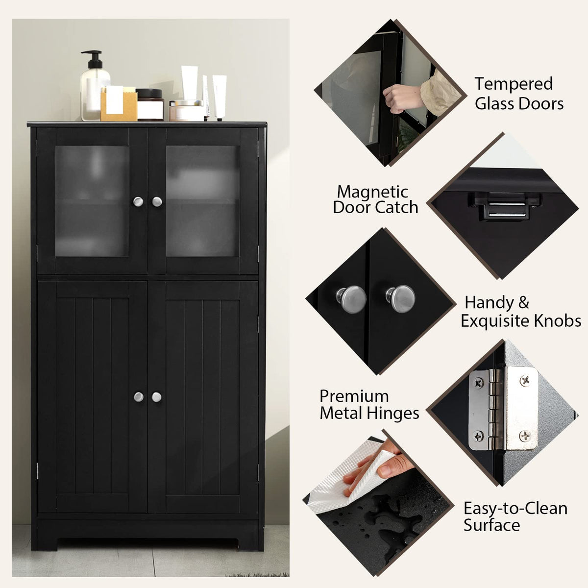 Goflame Storage Cabinet with Doors - Bathroom Floor Cabinet, Freestanding Tall Cabinet