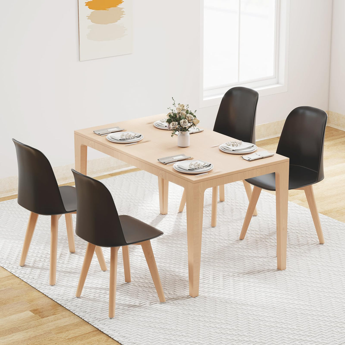 Goflame Modern Dining Chairs Set of 2/4 Armless Kitchen Chair w/Solid Beech Wood Legs