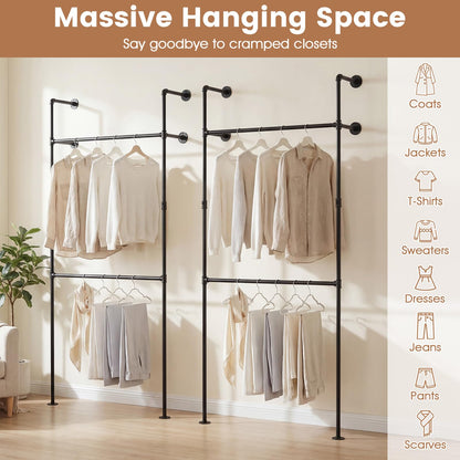Goflame Industrial Pipe Clothing Rack for Wardrobe Closet
