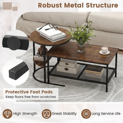 Goflame Nesting Coffee Table Set of 2 Detachable Rectangular Table