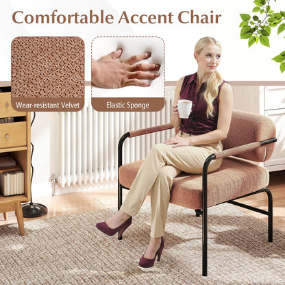 Goflame Velvet Upholstered Living Room Chair with Thickened Backrest & Metal Armrests