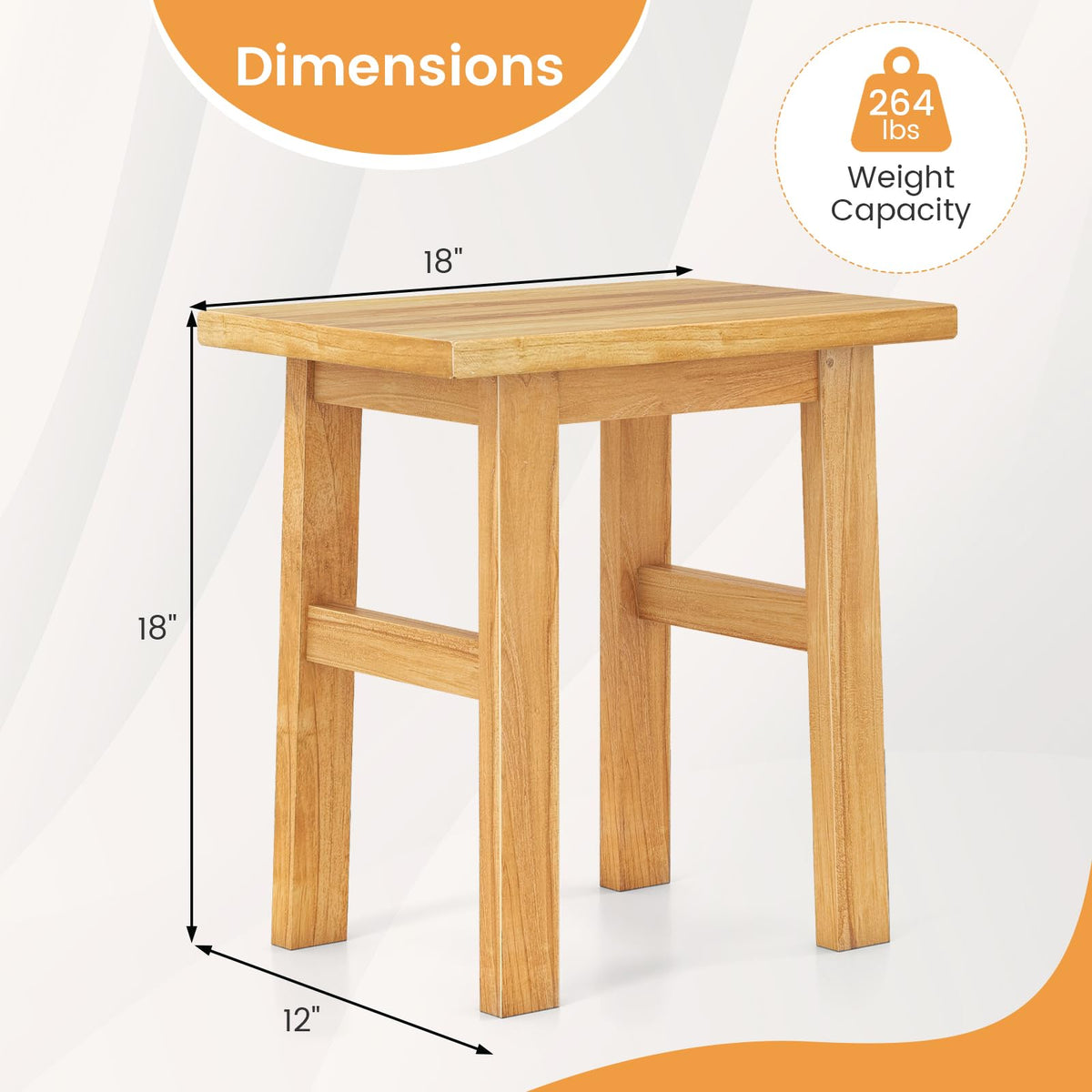 Goflame Solid Teak Shower Bench Stool for Bathroom with Water-Resistant Finish 18''L x 12''W x 18''H