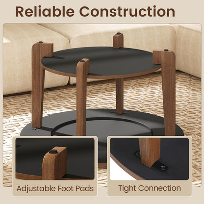 Goflame 2-Tier Round Farmhouse Living Room Coffee Table with 2-Tone Tabletop