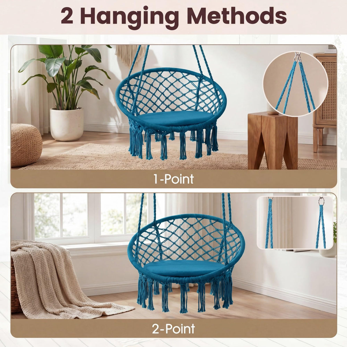 Goflame Hammock Chair Macrame Swing with Round Seat Cushion and Hardware Kit