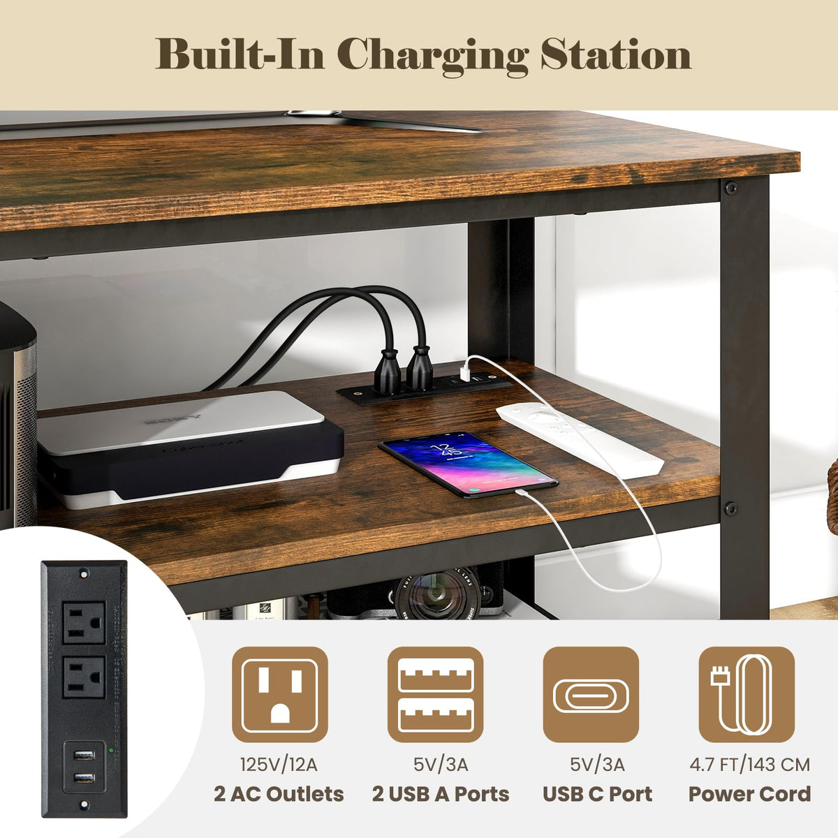 Goflame TV Stand for Bedroom, Entertainment Center for TVs up to 50”