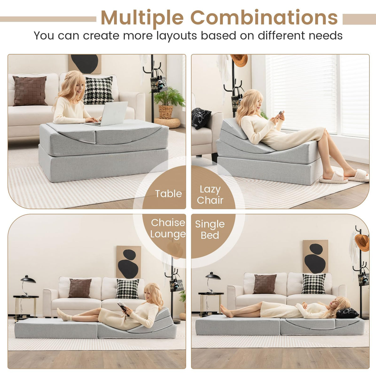 4-in-1 Floor Futon Sleeper Chair with High-Density Foam - Goflame