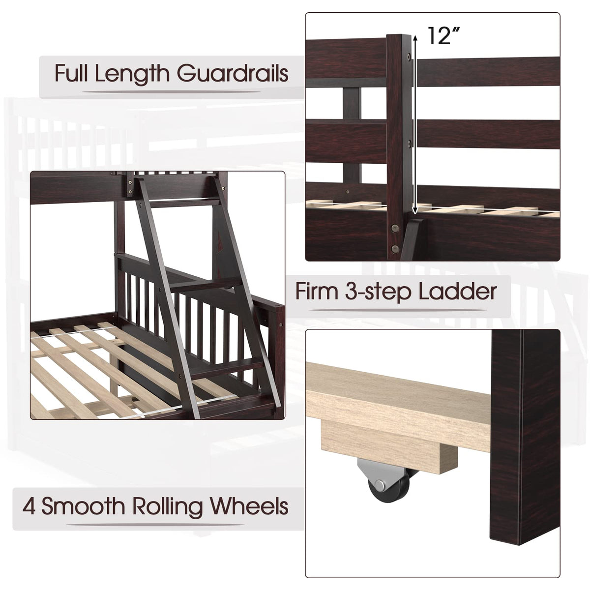 Twin Over Full Bunk Bed with Trundle - Goflame