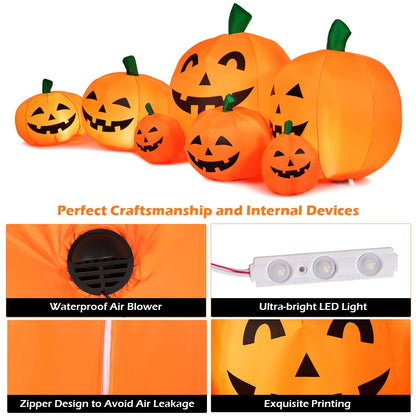 7.5 Ft Halloween Inflatable Pumpkin Patch, Inflatable Blow Up Flashing Lights 7 Pumpkins