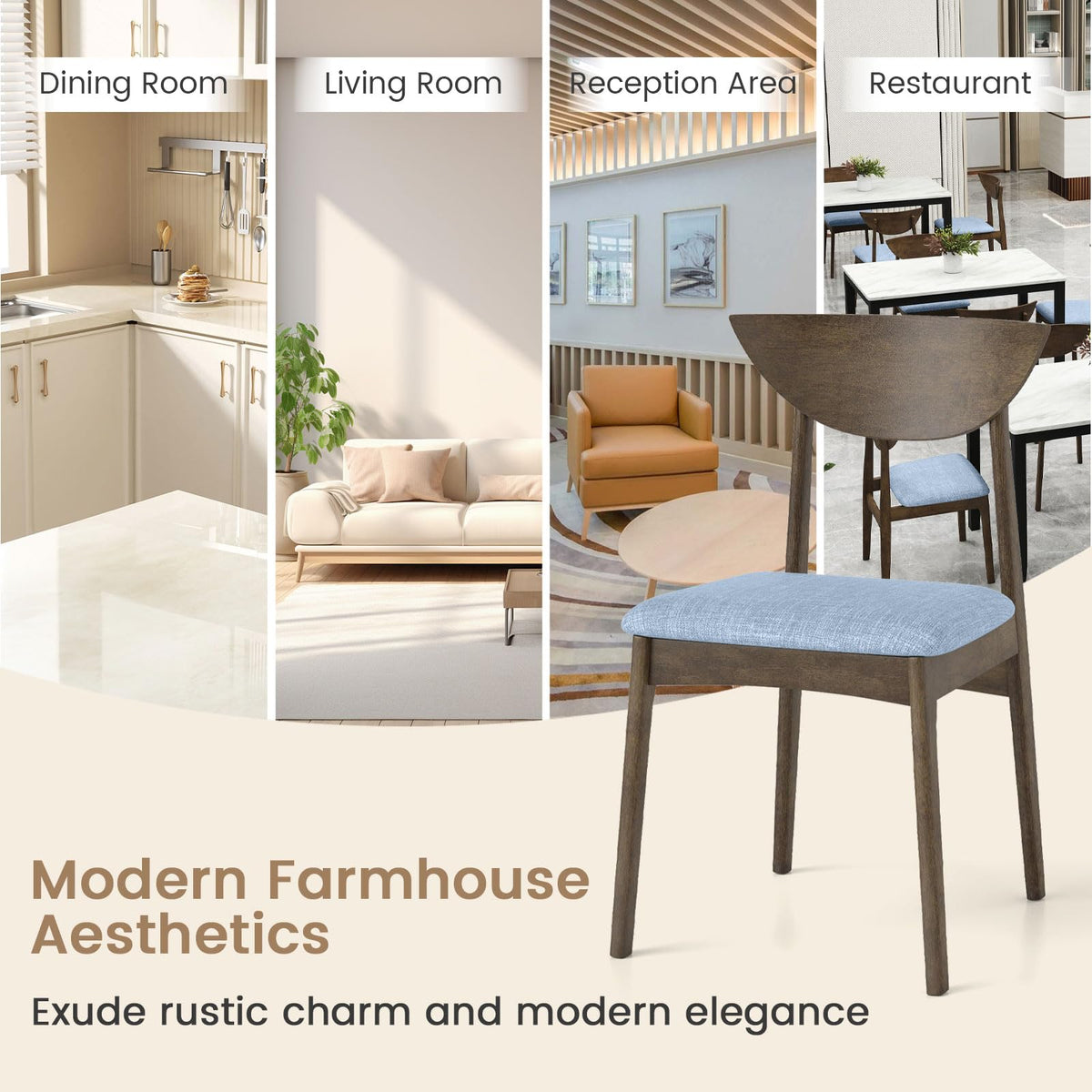 Goflame Wooden Dining Chairs Set of 2/4 Linen Fabric Upholstered Kitchen Chairs