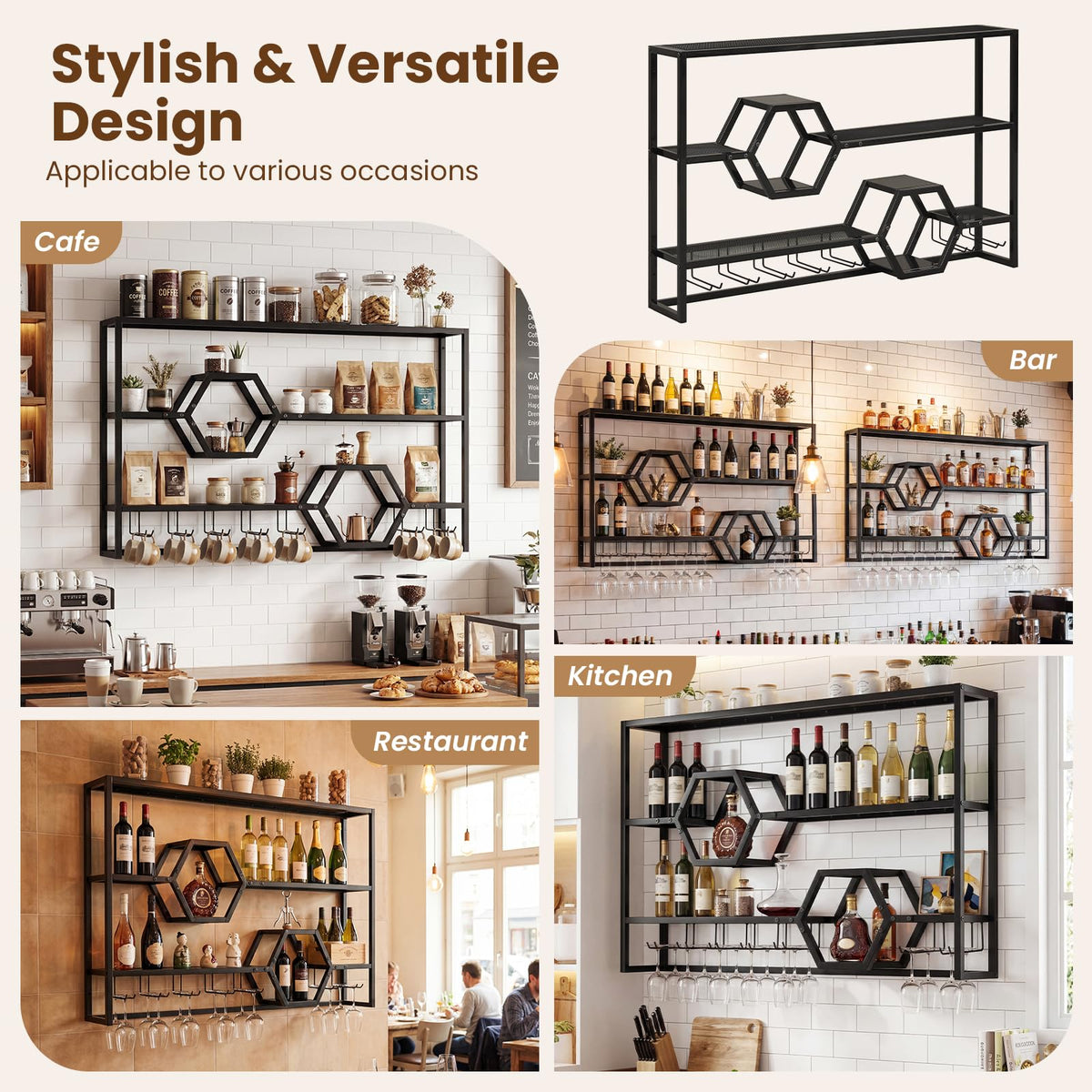 Goflame Wall Mounted Wine Rack 47” Large Floating Bar Shelves