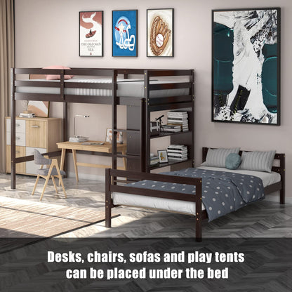 Goflame Twin Over Twin Loft Bed w/ Bookcase, Bunk Bed w/ 12.5" Full-Length Guardrail & Ladder