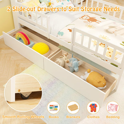 Goflame Twin House Bed with 2 Storage Drawers
