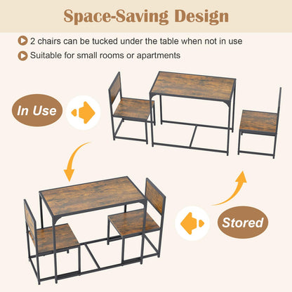 Goflame 3-Piece Dining Table Set for 2 Small Industrial Kitchen Table with 2 Chairs