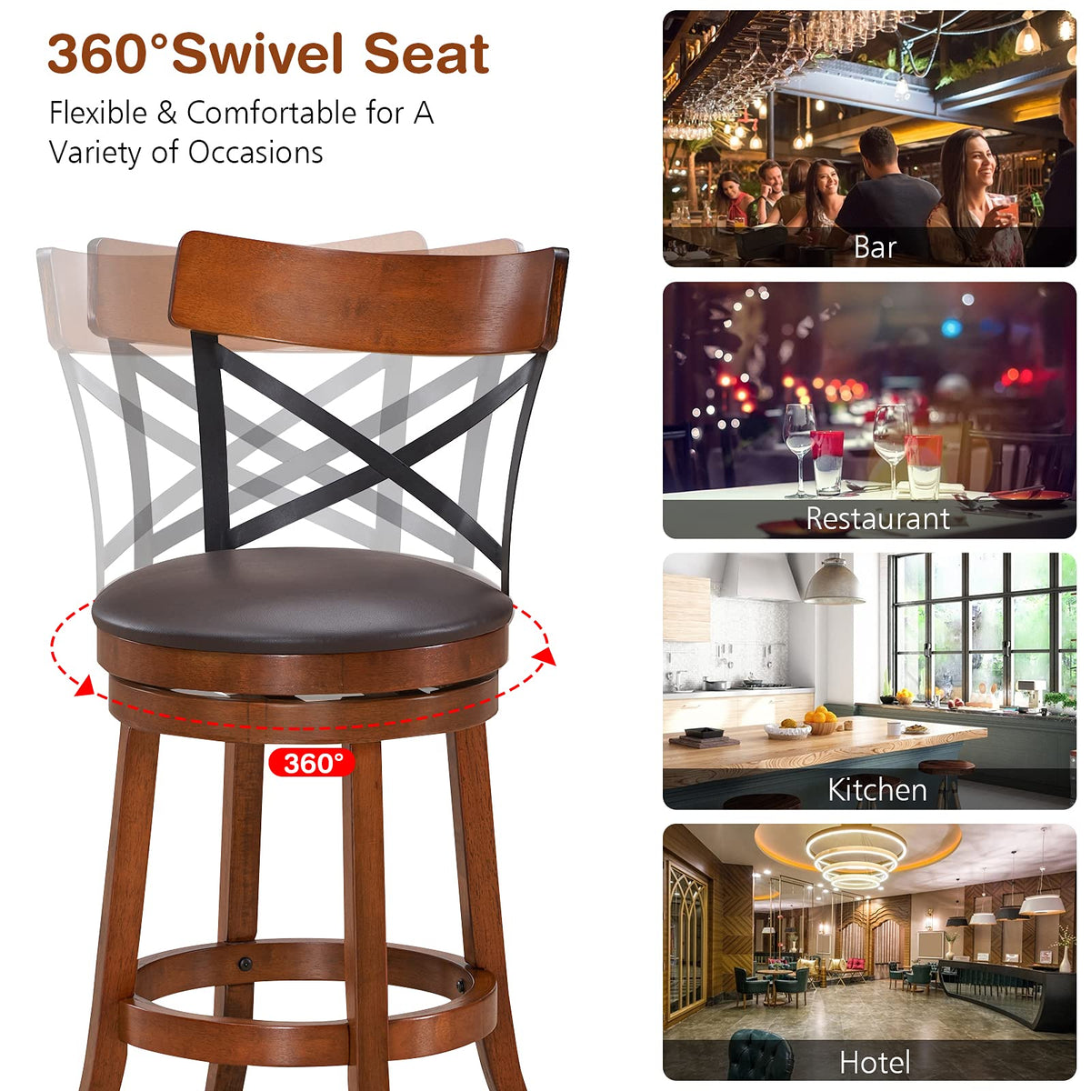 Goflame 25”Height Kitchen Counter Bar Stools for Kitchen Island, Pub, and Restaurant