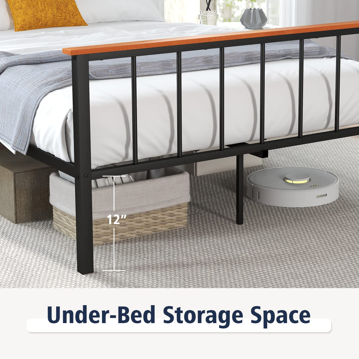 Goflame Queen/Full Size Metal Platform Bed Frame with Spindle Headboard & Footboard, Black