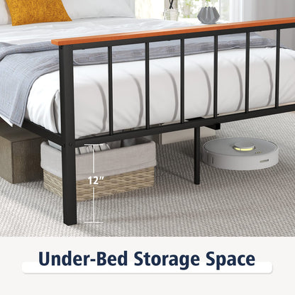 Goflame Queen/Full Size Metal Platform Bed Frame with Spindle Headboard & Footboard, Black