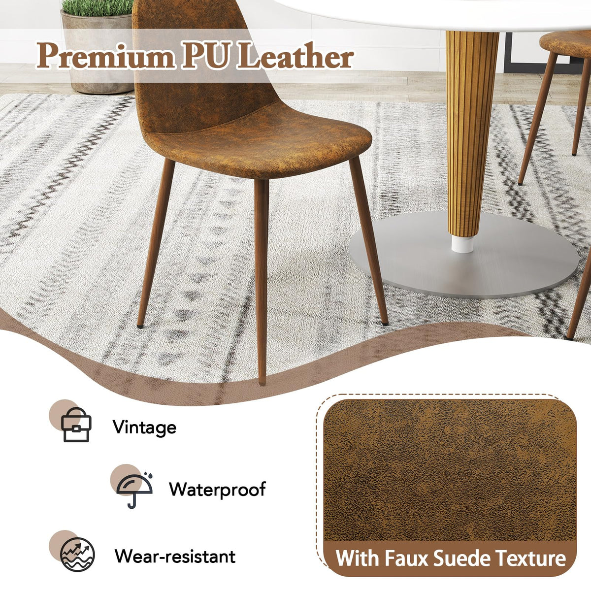 Goflame Upholstered Dining Chairs Set of 4 PU Leather Kitchen Side Chairs w/Padded Seats