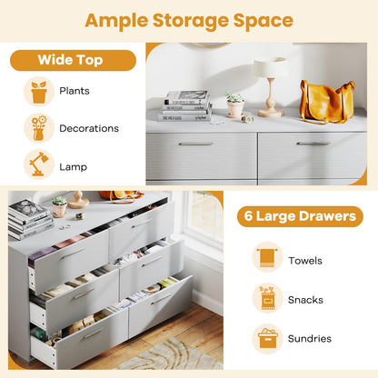Goflame Storage Cabinet with 6 Drawers, Metal Legs & Handles, Anti-Toppling Devices, Grey