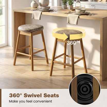 Goflame Swivel Counter Height Barstools with Solid Wood Legs and Footrests