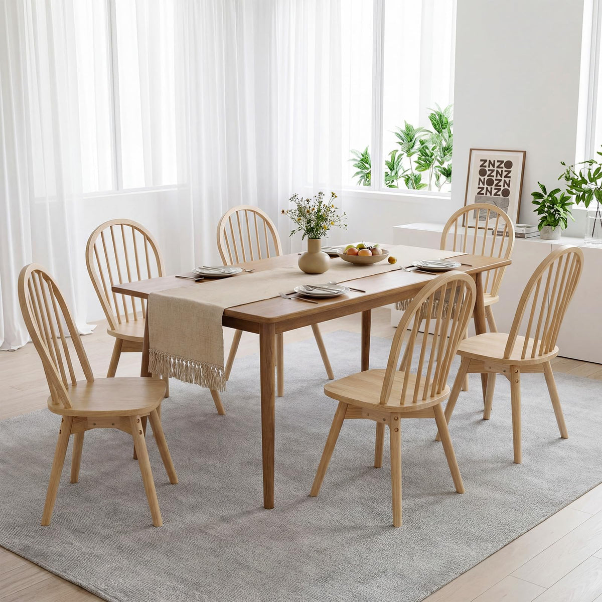 Goflame Windsor Dining Chairs Set of 2/4 Farmhouse Swivel Kitchen Chairs with Spindle Back