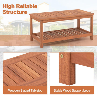 Goflame Hardwood Patio Coffee Table - 2-Tier Wooden Coffee Table