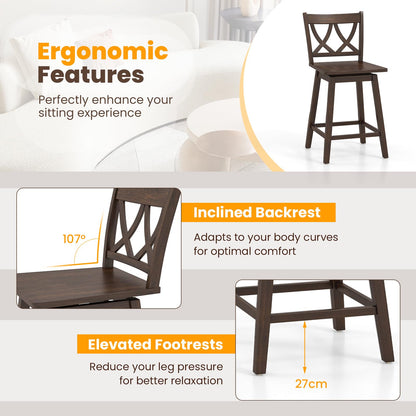 Goflame 24" Bar Stools Set of 2/4, Swivel Wooden Bar Chairs with Rubber Wood Frame, Dark Grey
