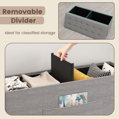 Goflame 43 Inches Folding Storage Ottoman Bench Upholstered Storage Chest with Side Pocket
