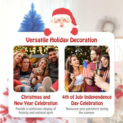 Goflame 7.5 FT Pre-Lit Patriotic Artificial Christmas Tree, Flag-Themed Hinged Xmas Tree with 480 Warm White LED Lights