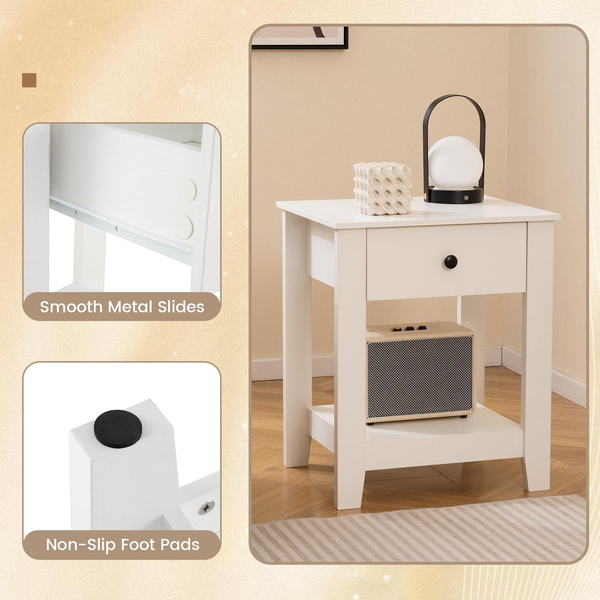 Goflame Nightstand with Drawer 2-Tier Modern Bedside Table with Open Shelf and Storage