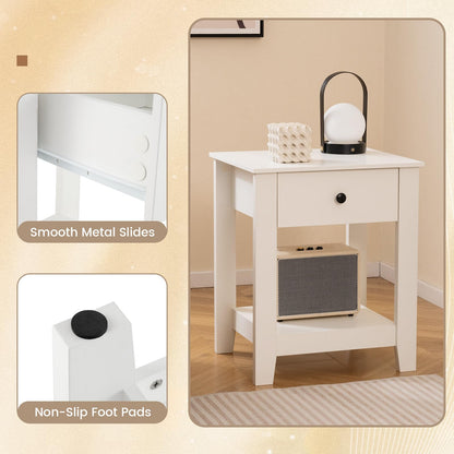 Goflame Nightstand with Drawer 2-Tier Modern Bedside Table with Open Shelf and Storage