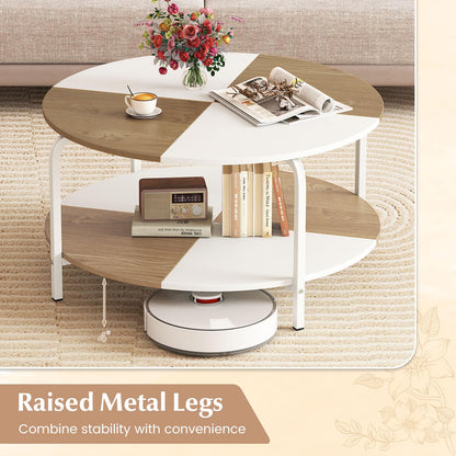 Goflame Round Coffee Table 2-Tier Center Table with Open Storage Shelf