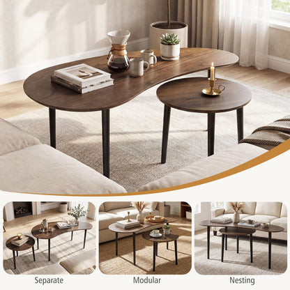 Goflame Nesting Tables Set of 2 | Mid Century Modern Coffee Tables with Solid Wood Support Legs