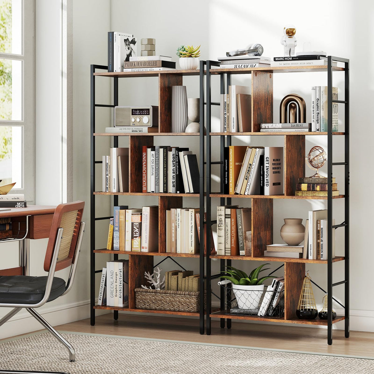 Goflame 5-Tier Tall Bookshelf 61" Industrial Bookcase w/Metal Frame
