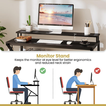 Goflame Space Saving Computer Desk with Monitor Stand and Extra Storage Shelf for Work Study