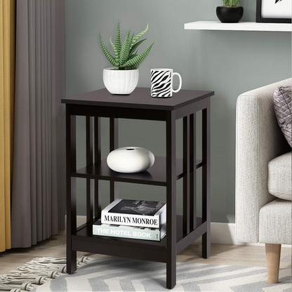 Goflame Nightstand 3-Tier Sofa Side Table W/Reinforced Bars and Stable Structure