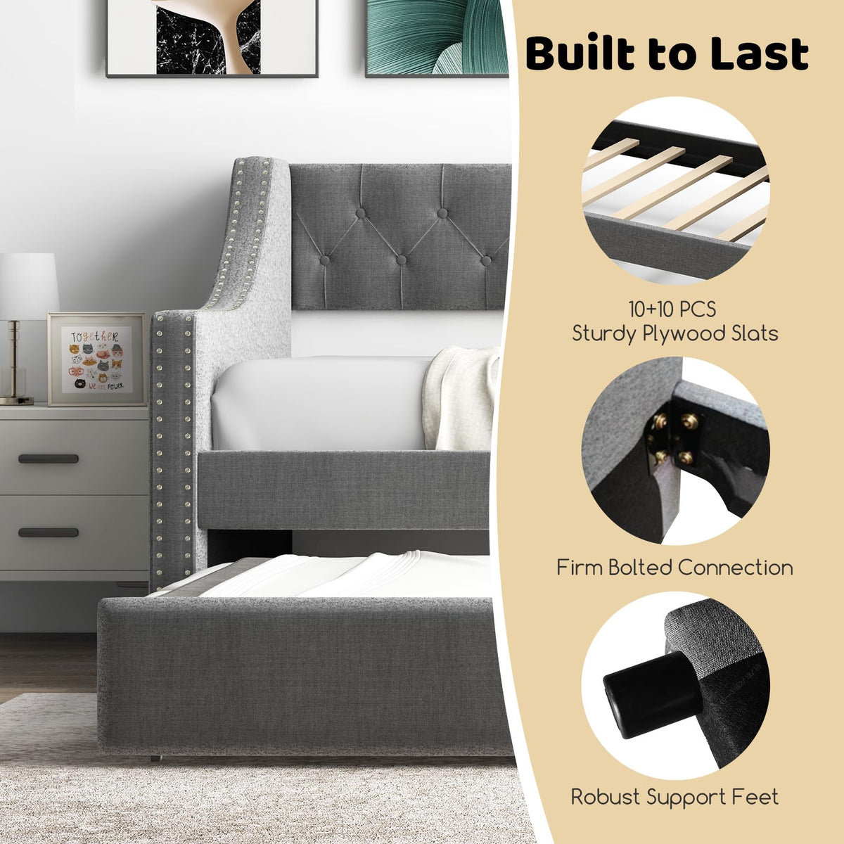 Goflame Upholstered Twin Daybed with Trundle
