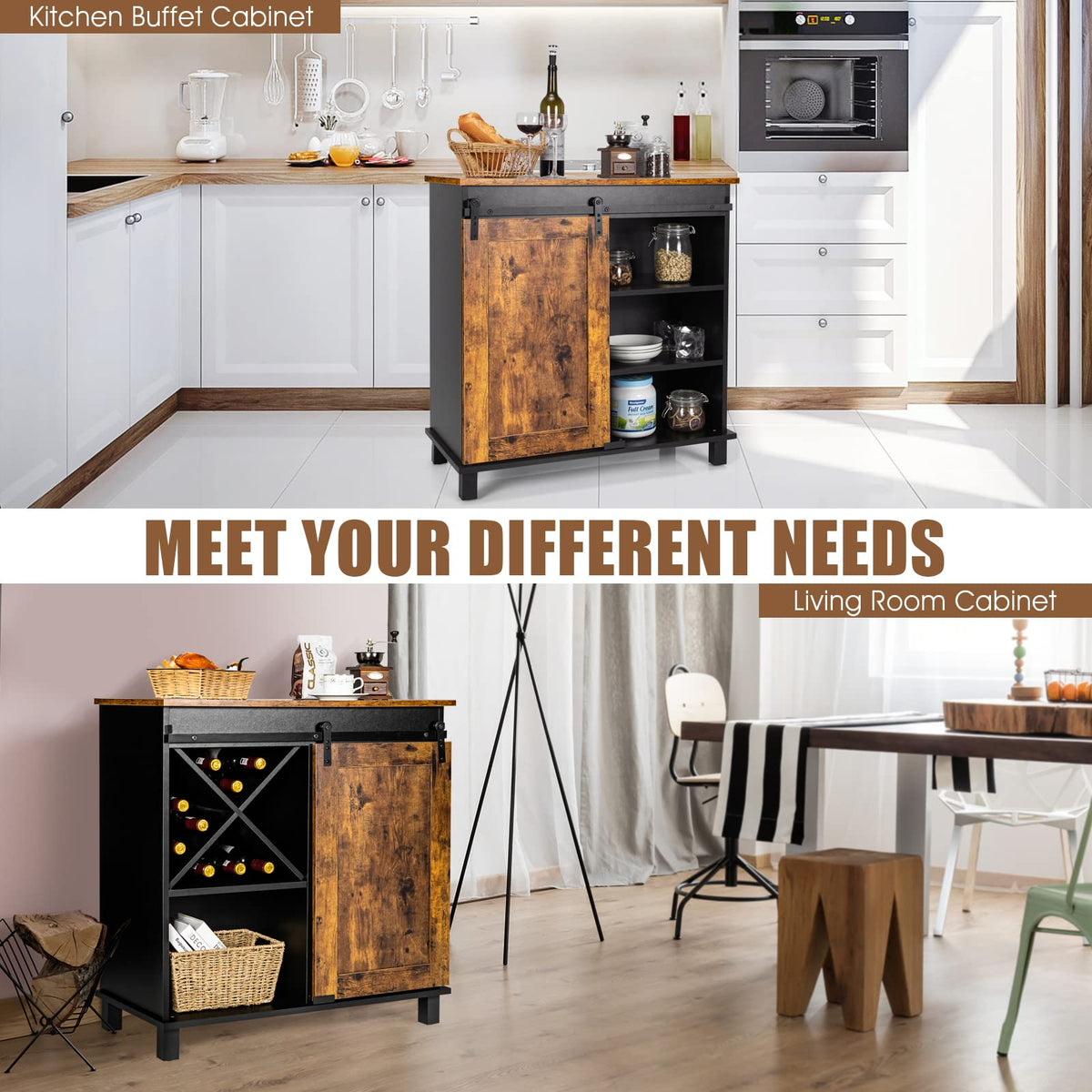 Goflame Sideboard, Coffee Bar Station with Sliding Barn Door(Industrial)