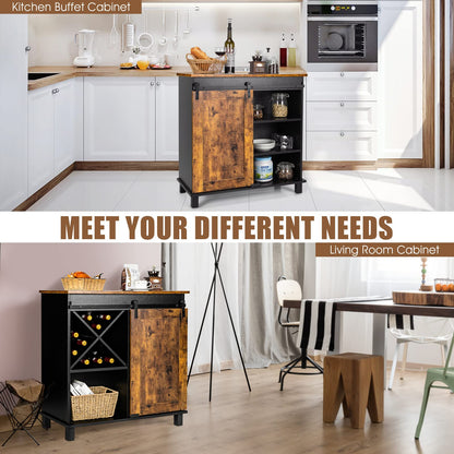 Goflame Sideboard, Coffee Bar Station with Sliding Barn Door(Industrial)