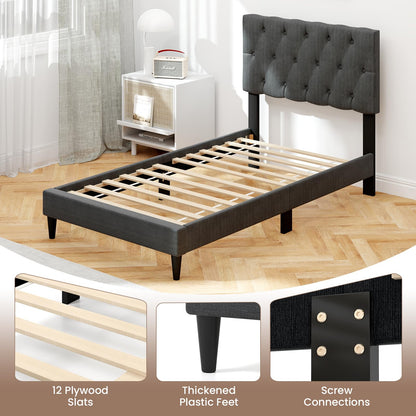Modern Queen/Full/Twin Size Upholstered Platform Bed Frame with Diamond Tufting Headboard