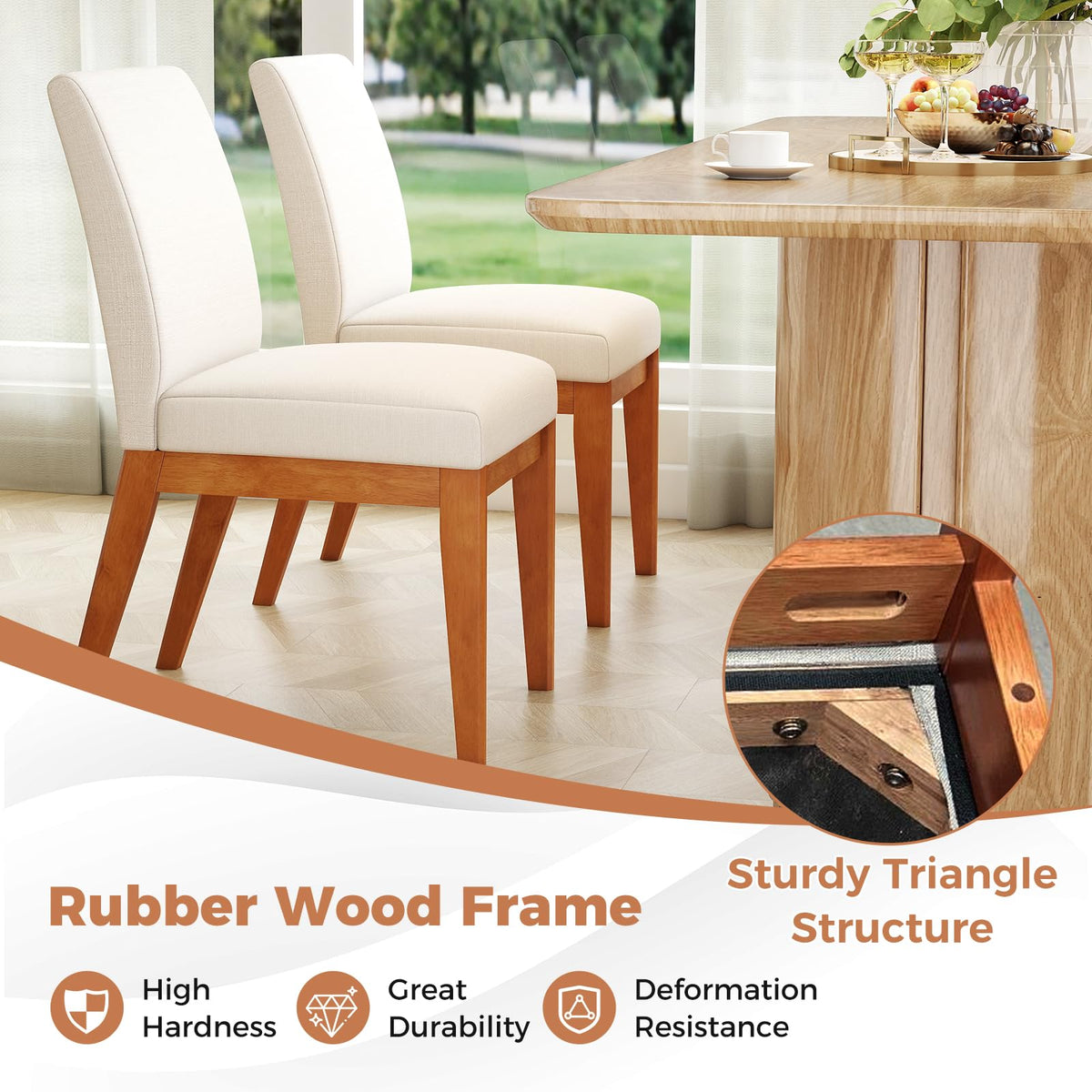 Goflame Upholstered Dining Chairs Set of 2 or 4 Kitchen Armless Side Chair w/Rubber Wood Legs