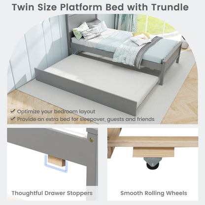 Goflame Trundle Bed Twin, Wood Day Bed Frame with Headboard & Footboard