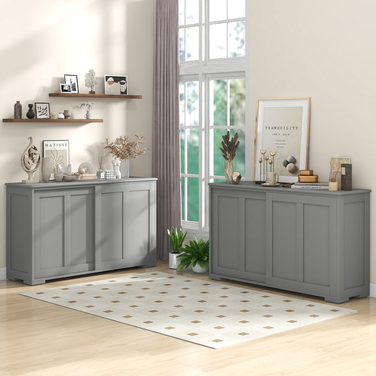 Goflame Buffet Cabinet with Storage, Coffee Bar Wine Cabinet, Farmhouse Sideboard w/Sliding Door