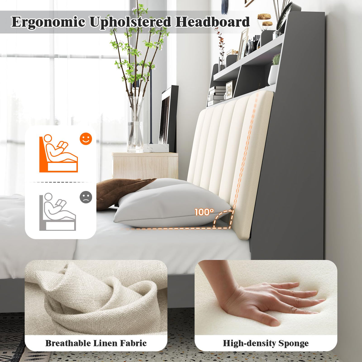 Goflame Full Size Bed Frame with Storage